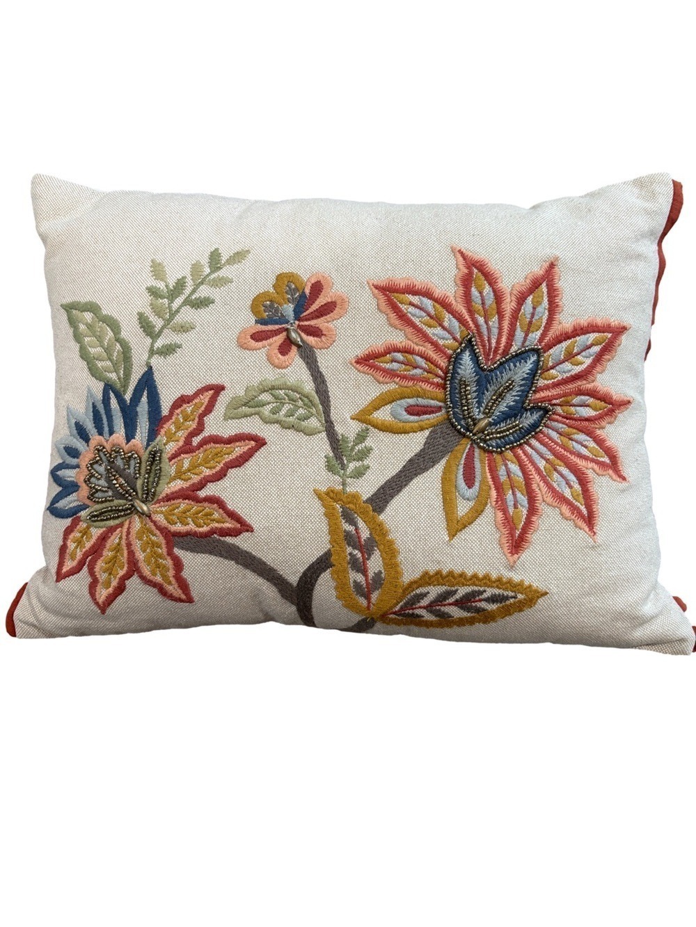 Pier 1 Embroidered and beaded Floral Accent Pillow - Multicolor on Cream fall